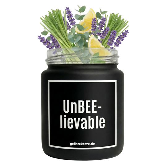 Vegane Bio-Kerze mit Spruch – UnBEE-lievable Citronella & Zitroneneukalyptus