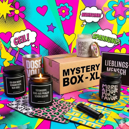 geilstekerze MYSTERY BOX XL – Duftkerzen-Geschenkbox mit veganen Bio-Duftkerzen mit Spruch