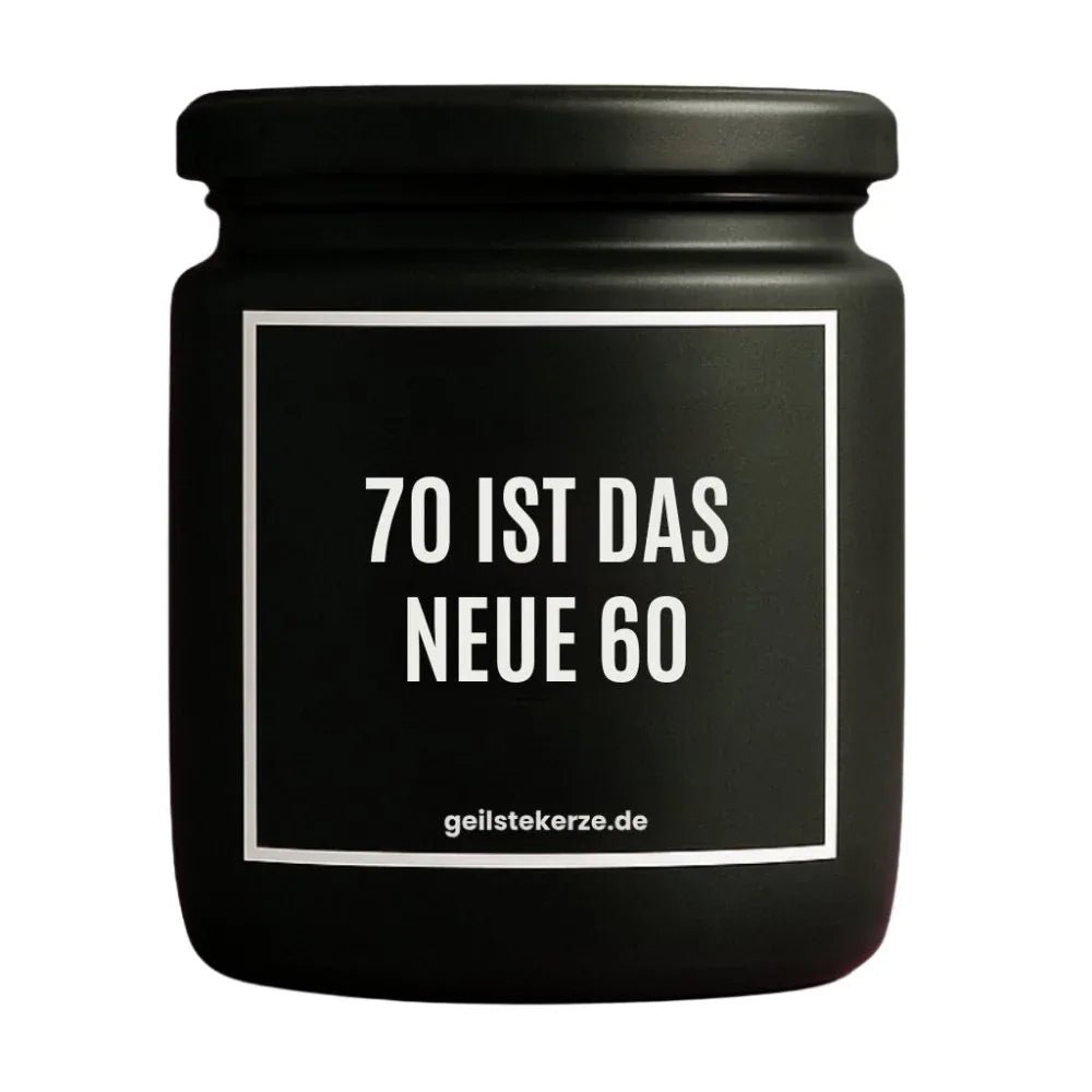 Duftkerze mit Spruch von geilstekerze ist der neue Geschenketrend. Diese witzige Kerze Vegane Bio-Kerze mit Spruch – 70 IST DAS NEUE 60 brennt mega lange sagenhafte 80 Stunde, hochwertige ätherische Öle schaffen beste Duftverteilung. Mit 1400 lustigen Sprüchen perfekt zum Verschenken. Handgemacht in Deutschland von geilstekerze.shop -Die beste Duftkerze die du kaufen kannst.