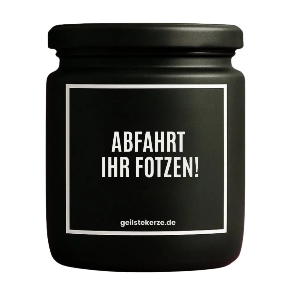 Duftkerze mit Spruch von geilstekerze ist der neue Geschenketrend. Diese witzige Kerze Vegane Bio-Kerze mit Spruch – ABFAHRT IHR FOTZEN! brennt mega lange sagenhafte 80 Stunde, hochwertige ätherische Öle schaffen beste Duftverteilung. Mit 1400 lustigen Sprüchen perfekt zum Verschenken. Handgemacht in Deutschland von geilstekerze.shop -Die beste Duftkerze die du kaufen kannst.