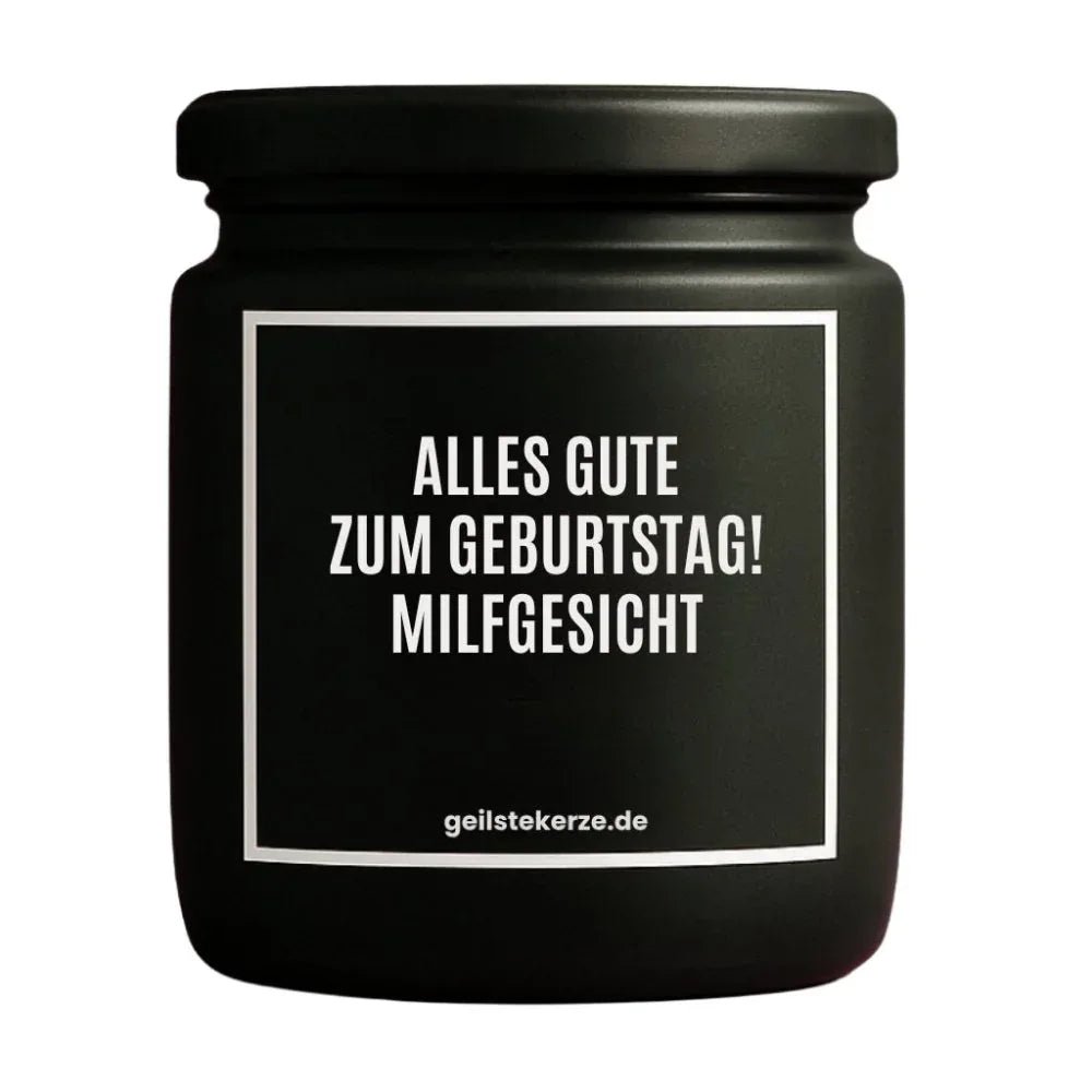 Vegane Bio-Kerze mit Spruch – ALLES GUTE ZUM GEBURTSTAG! MILFGESICHT