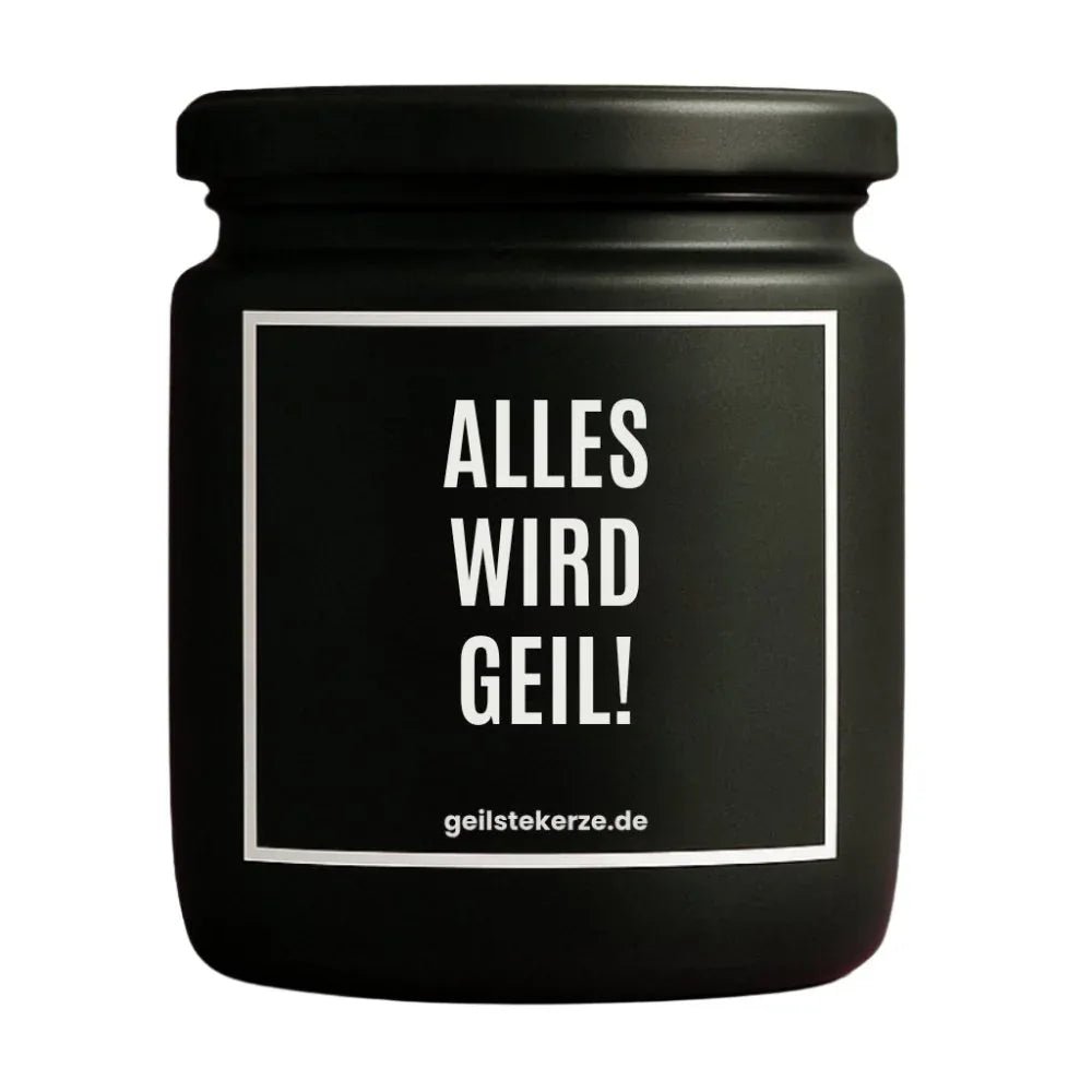 Duftkerze mit Spruch von geilstekerze ist der neue Geschenketrend. Diese witzige Kerze Vegane Bio-Kerze mit Spruch – ALLES WIRD GEIL! brennt mega lange sagenhafte 80 Stunde, hochwertige ätherische Öle schaffen beste Duftverteilung. Mit 1400 lustigen Sprüchen perfekt zum Verschenken. Handgemacht in Deutschland von geilstekerze.shop -Die beste Duftkerze die du kaufen kannst.
