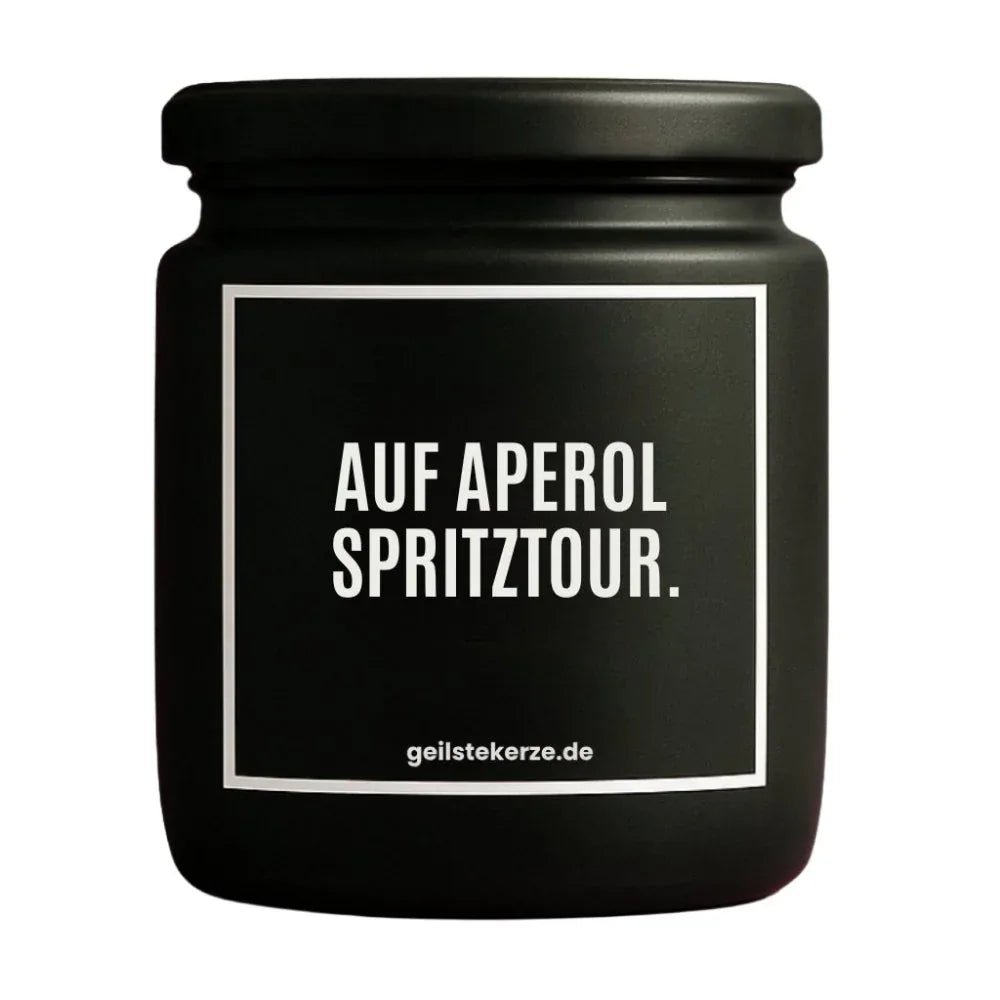 Vegane Bio-Kerze mit Spruch – AUF APEROL SPRITZTOUR