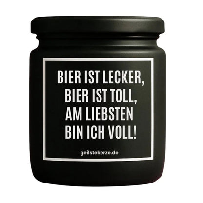 Duftkerze mit Spruch von geilstekerze ist der neue Geschenketrend. Diese witzige Kerze Vegane Bio-Kerze mit Spruch – BIER IST LECKER, BIER IST TOLL, AM LIEBSTEN BIN ICH VOLL! brennt mega lange sagenhafte 80 Stunde, hochwertige ätherische Öle schaffen beste Duftverteilung. Mit 1400 lustigen Sprüchen perfekt zum Verschenken. Handgemacht in Deutschland von geilstekerze.shop -Die beste Duftkerze die du kaufen kannst.