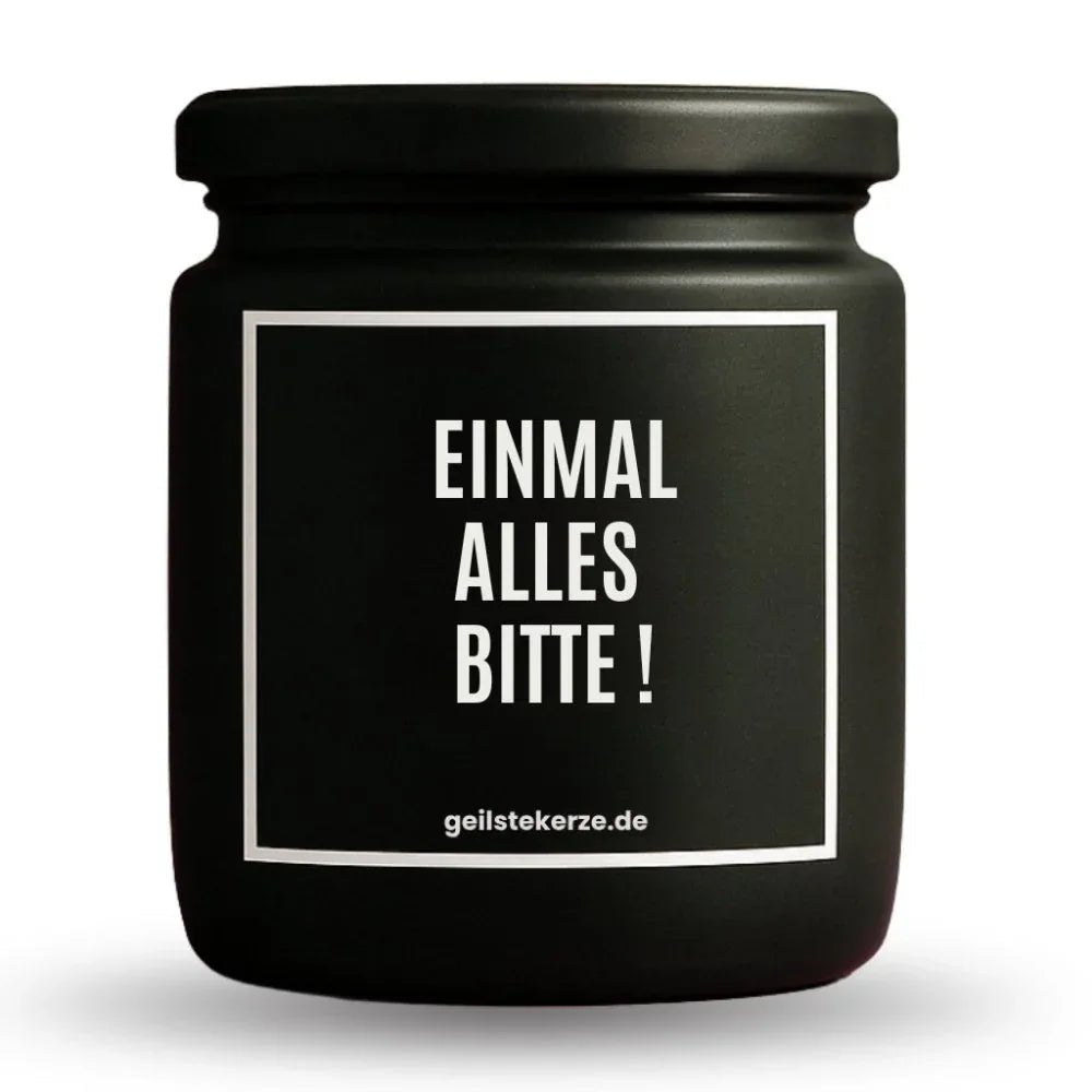 Vegane Bio-Kerze mit Spruch – EINMAL ALLES BITTE
