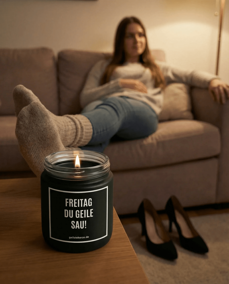 Duftkerze mit Spruch von geilstekerze ist der neue Geschenketrend. Diese witzige Kerze Vegane Bio-Kerze mit Spruch – FREITAG DU GEILE SAU! brennt mega lange sagenhafte 80 Stunde, hochwertige ätherische Öle schaffen beste Duftverteilung. Mit 1400 lustigen Sprüchen perfekt zum Verschenken. Handgemacht in Deutschland von geilstekerze.shop -Die beste Duftkerze die du kaufen kannst.