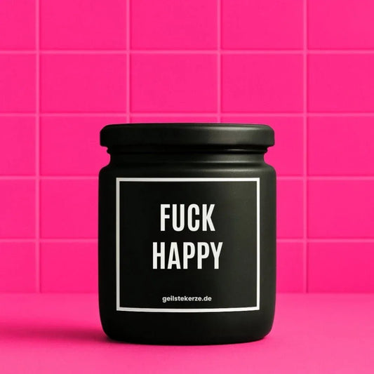 Vegane Bio-Kerze mit Spruch – FUCK HAPPY