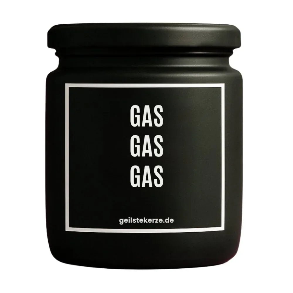 Vegane Bio-Kerze mit Spruch – GAS GAS GAS