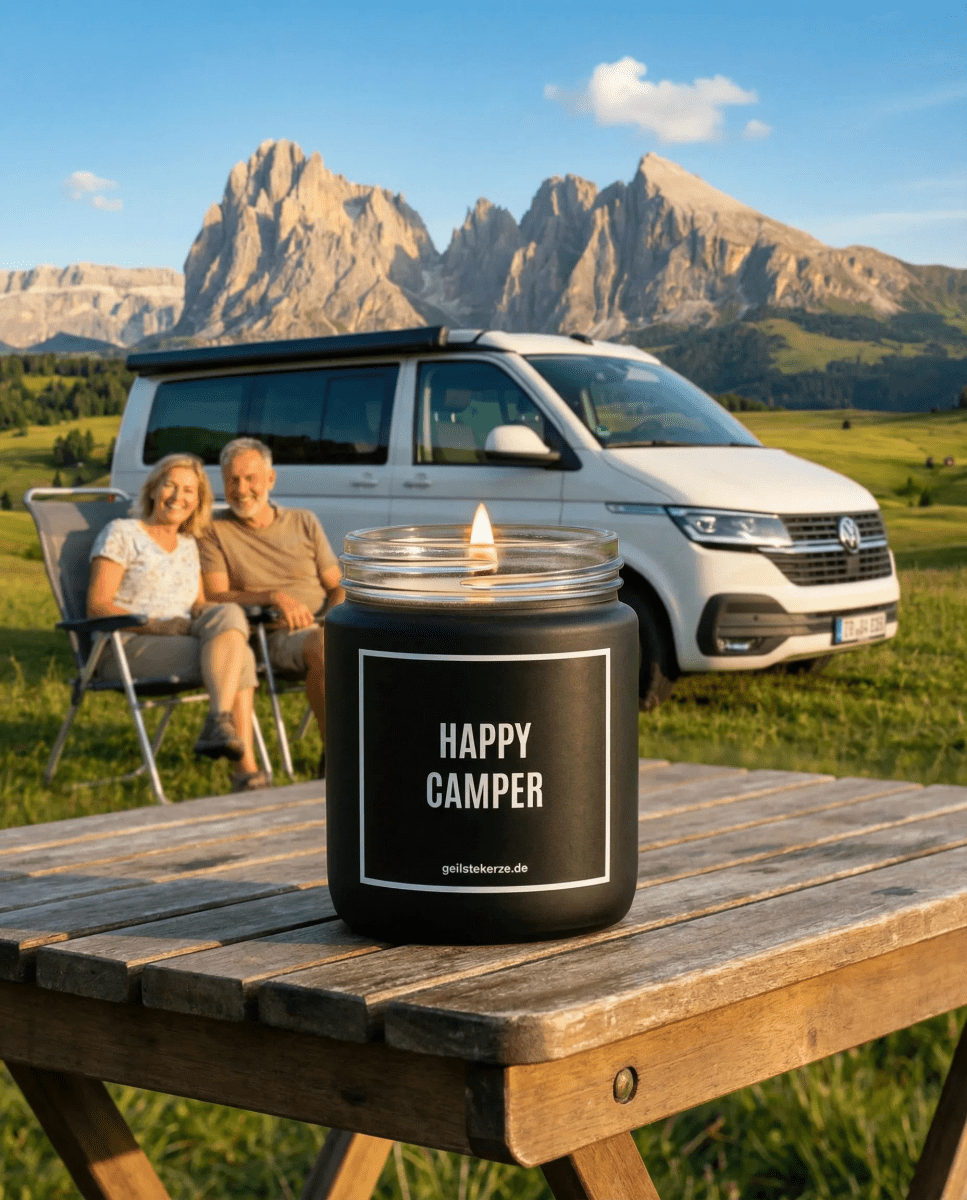 Vegane Bio-Kerze mit Spruch – HAPPY CAMPER