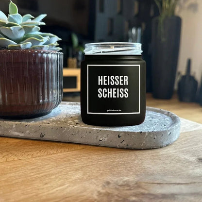 HEISSERSCHEISS Kerze Seitenansicht – vegane Bio-Duftkerze im Glasgefäß