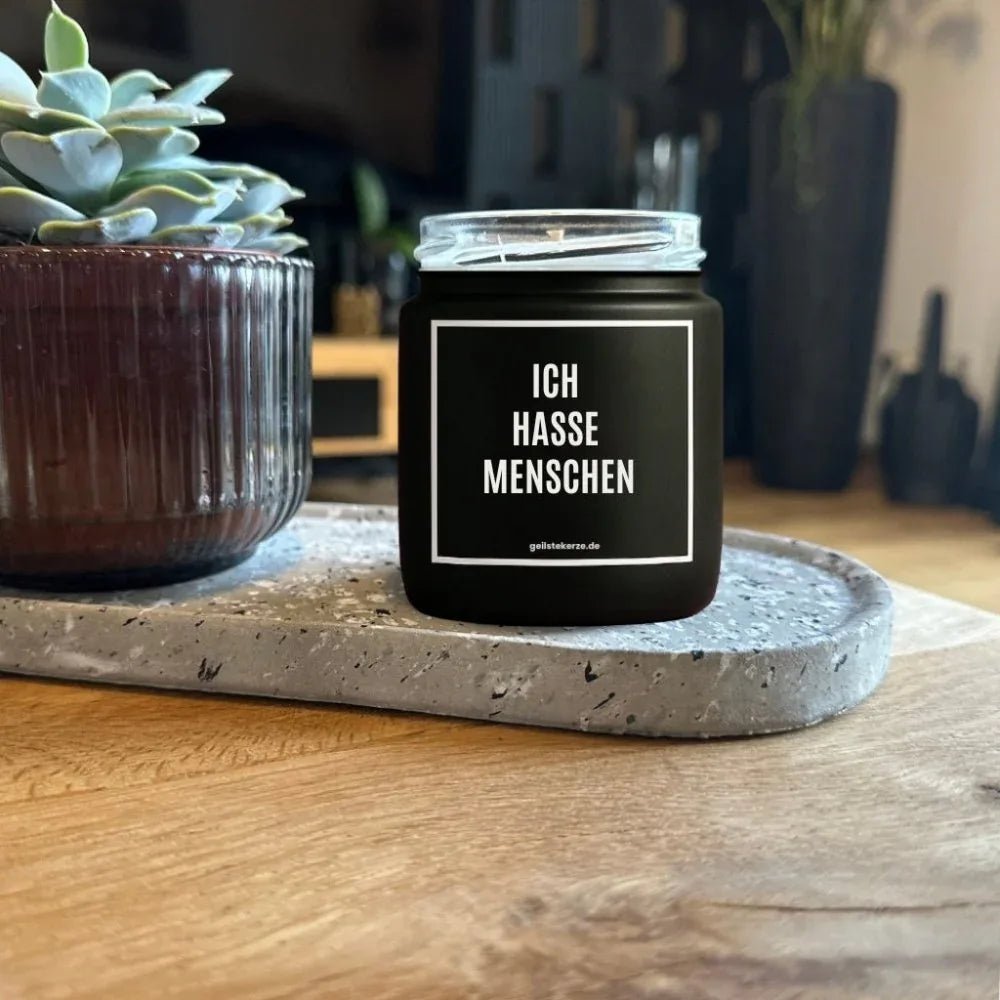 Vegane Bio-Kerze mit Spruch – ICH HASSE MENSCHEN