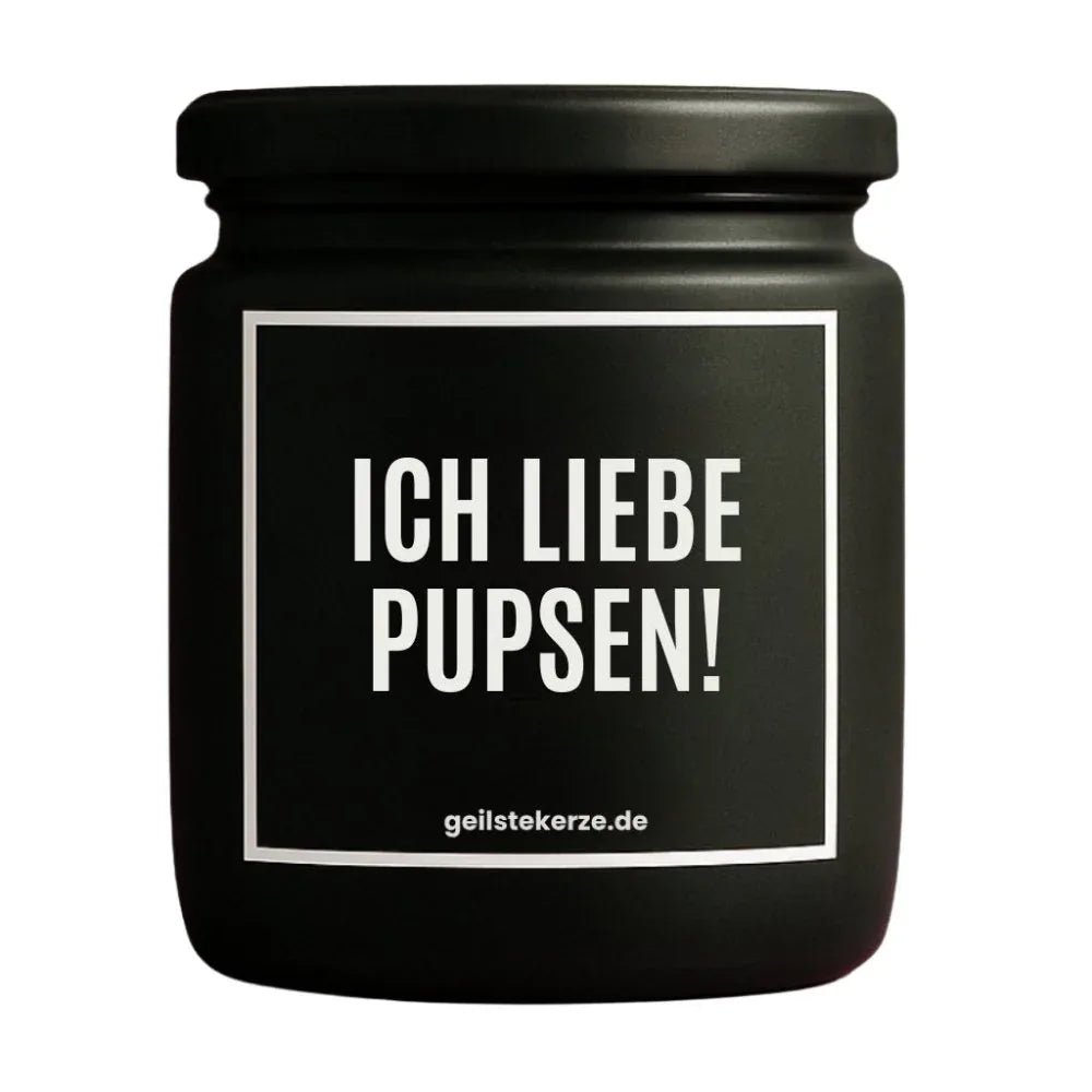 Vegane Bio-Kerze mit Spruch – ICH LIEBE PUPSEN!