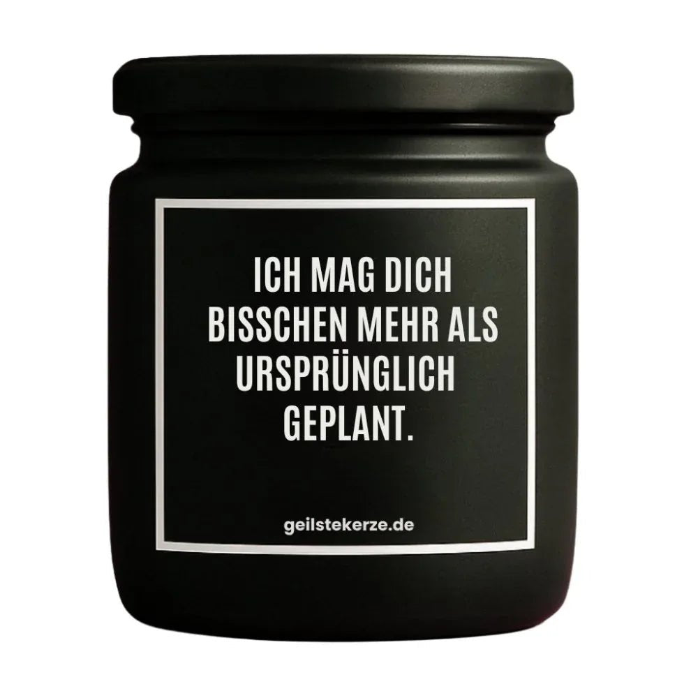 Vegane Bio-Kerze mit Spruch – ICH MAG DICH BISSCHEN MEHR ALS URSPRÜNGLICH GEPLANT.