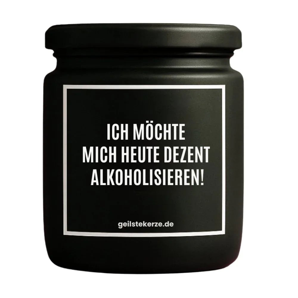 Duftkerze mit Spruch von geilstekerze ist der neue Geschenketrend. Diese witzige Kerze Vegane Bio-Kerze mit Spruch – ICH MÖCHTE MICH HEUTE DEZENT ALKOHOLISIEREN! brennt mega lange sagenhafte 80 Stunde, hochwertige ätherische Öle schaffen beste Duftverteilung. Mit 1400 lustigen Sprüchen perfekt zum Verschenken. Handgemacht in Deutschland von geilstekerze.shop -Die beste Duftkerze die du kaufen kannst.
