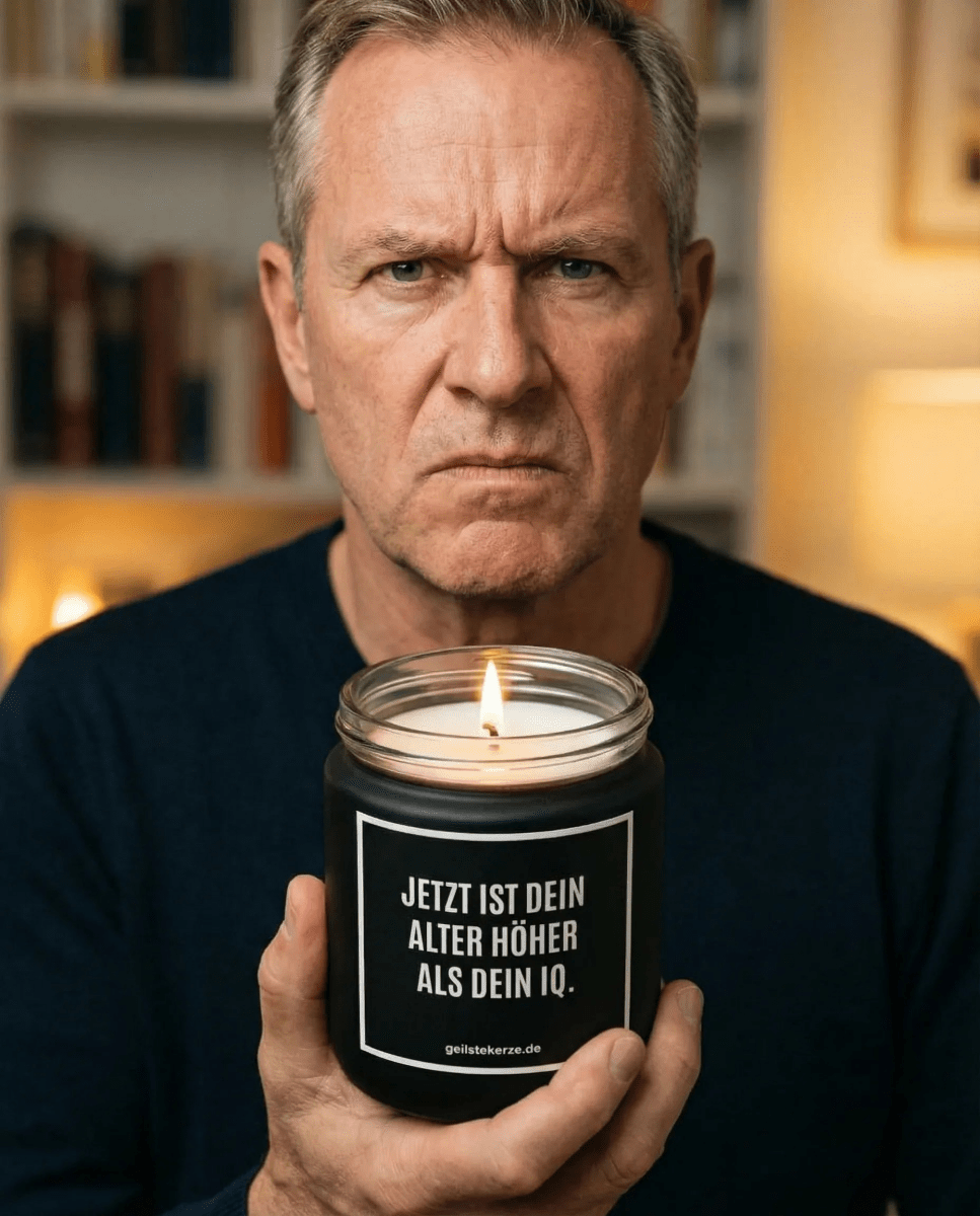 Duftkerze mit Spruch von geilstekerze ist der neue Geschenketrend. Diese witzige Kerze Vegane Bio-Kerze mit Spruch – JETZT IST DEIN ALTER HÖHER ALS DEIN IQ. brennt mega lange sagenhafte 80 Stunde, hochwertige ätherische Öle schaffen beste Duftverteilung. Mit 1400 lustigen Sprüchen perfekt zum Verschenken. Handgemacht in Deutschland von geilstekerze.shop -Die beste Duftkerze die du kaufen kannst.