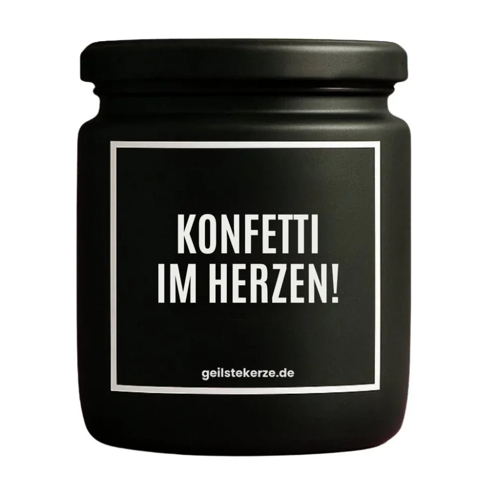 Vegane Bio-Kerze mit Spruch – KONFETTI IM HERZEN!