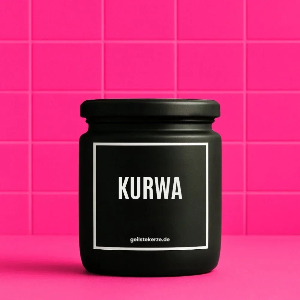 KURWA Duftkerze im Glasgefäß – weißes Sojawachs, polnischer Slang-Spruch