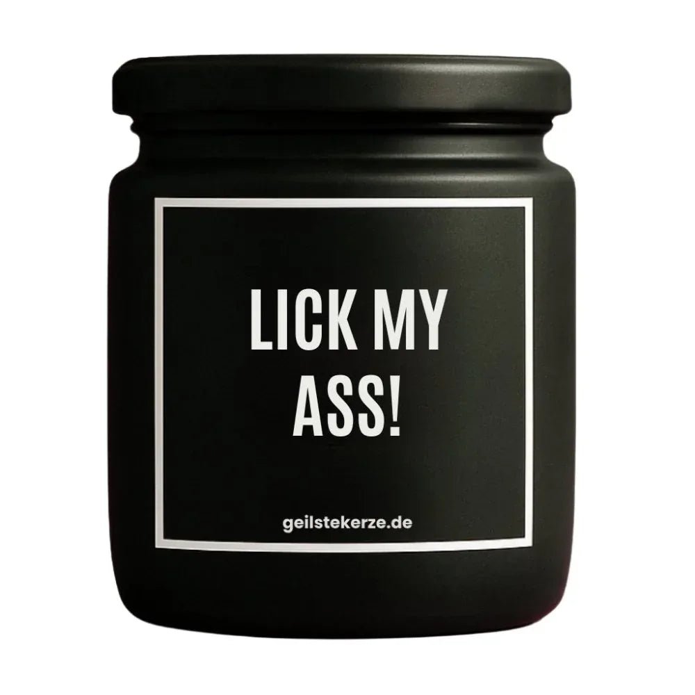 LICK MY ASS Duftkerze Detail – weißes Sojawachs, handgemacht