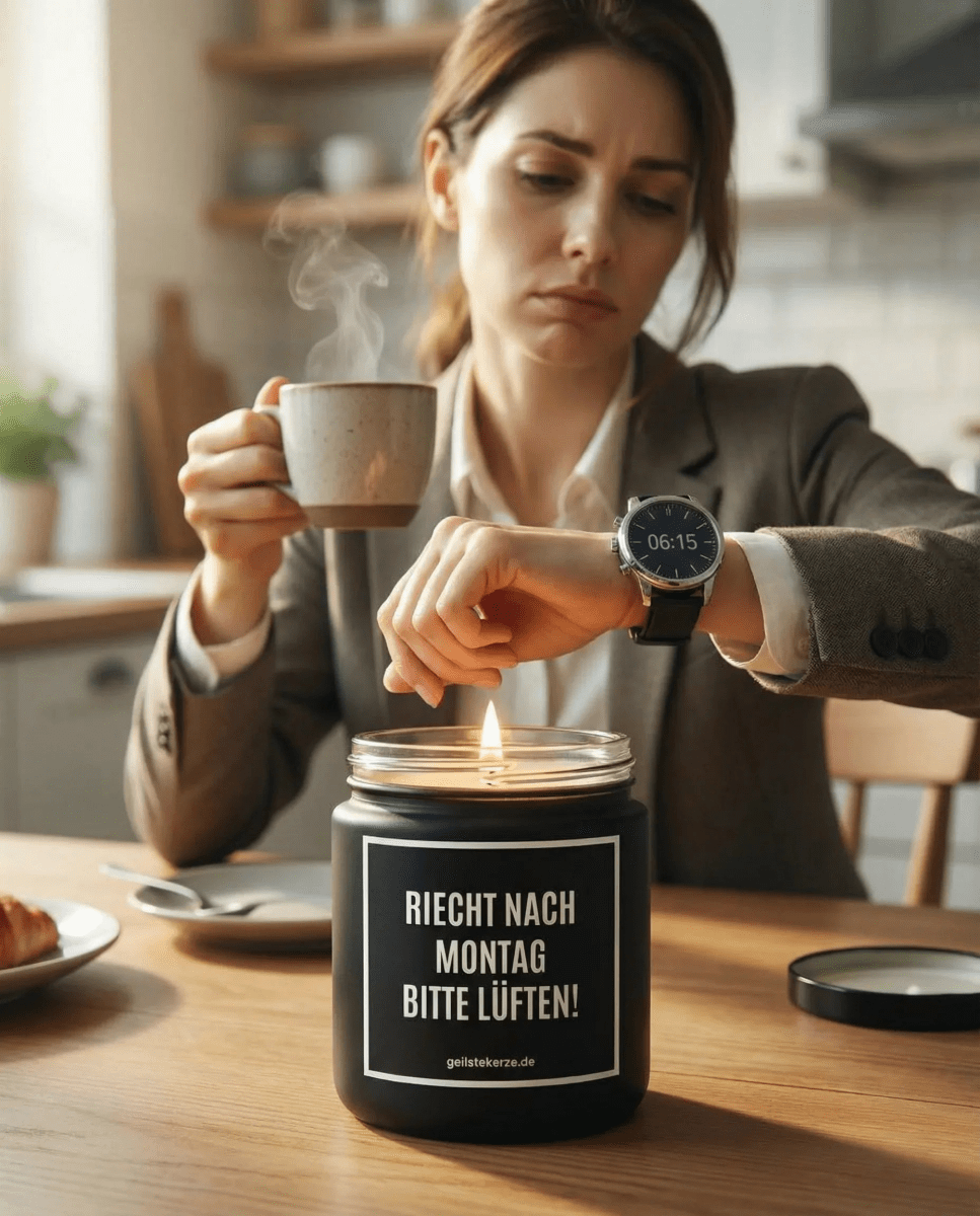 Vegane Bio-Kerze mit Spruch – RIECHT NACH MONTAG BITTE LÜFTEN!