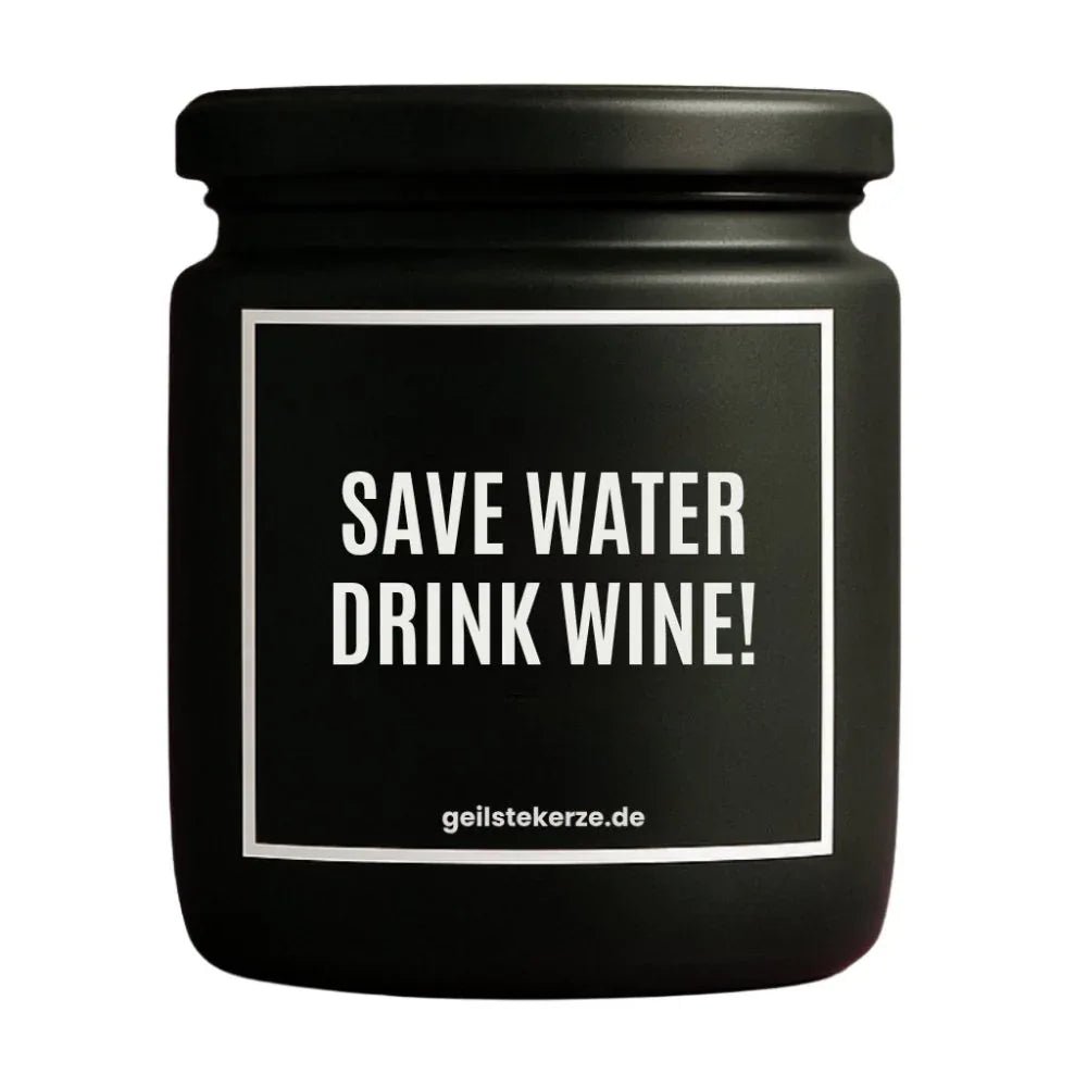 Duftkerze mit Spruch von geilstekerze ist der neue Geschenketrend. Diese witzige Kerze Vegane Bio-Kerze mit Spruch – SAVE WATER DRINK WINE! brennt mega lange sagenhafte 80 Stunde, hochwertige ätherische Öle schaffen beste Duftverteilung. Mit 1400 lustigen Sprüchen perfekt zum Verschenken. Handgemacht in Deutschland von geilstekerze.shop -Die beste Duftkerze die du kaufen kannst.