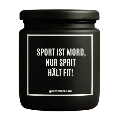 Duftkerze mit Spruch von geilstekerze ist der neue Geschenketrend. Diese witzige Kerze Vegane Bio-Kerze mit Spruch – SPORT IST MORD, NUR SPRIT HÄLT FIT! brennt mega lange sagenhafte 80 Stunde, hochwertige ätherische Öle schaffen beste Duftverteilung. Mit 1400 lustigen Sprüchen perfekt zum Verschenken. Handgemacht in Deutschland von geilstekerze.shop -Die beste Duftkerze die du kaufen kannst.
