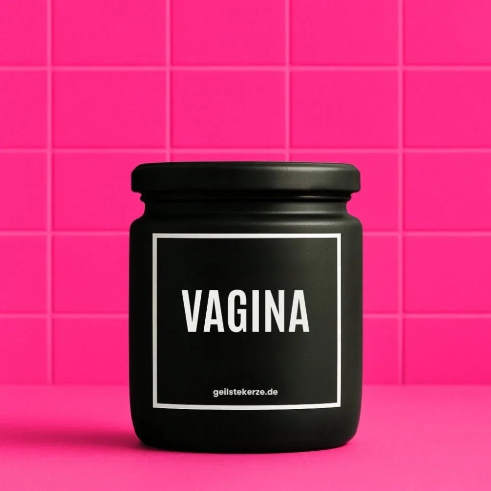 VAGINA Duftkerze im Glasgefäß – Sojawachs, frecher Ein-Wort-Spruch